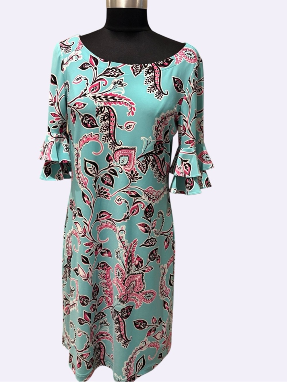 Pappagallo Erika  Dress in light blue with a floral boho print and layered size